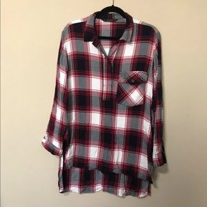 Zara Red/Black Plaid Long Blouse